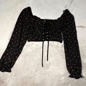 Long Sleeve Lace Up Blouse | Size Small